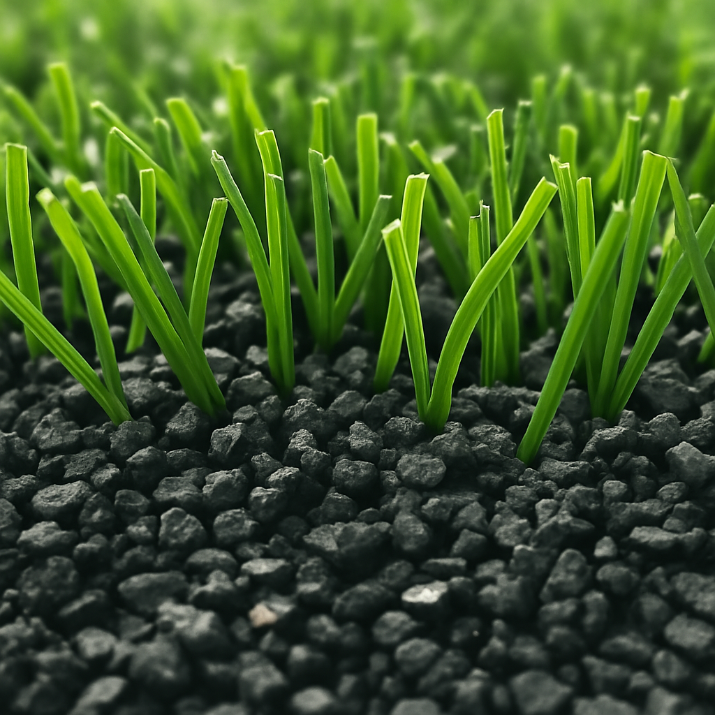 Close-up of rubber infill in artificial turf
